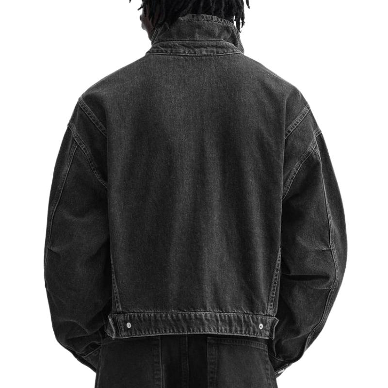 Men's Stylish Stand Collar Black Denim Jacket 9886819319992