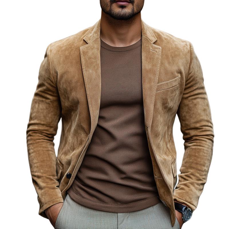 Men's Classic Casual Single Breasted Slim Fit Suede Blazer 9887360286904