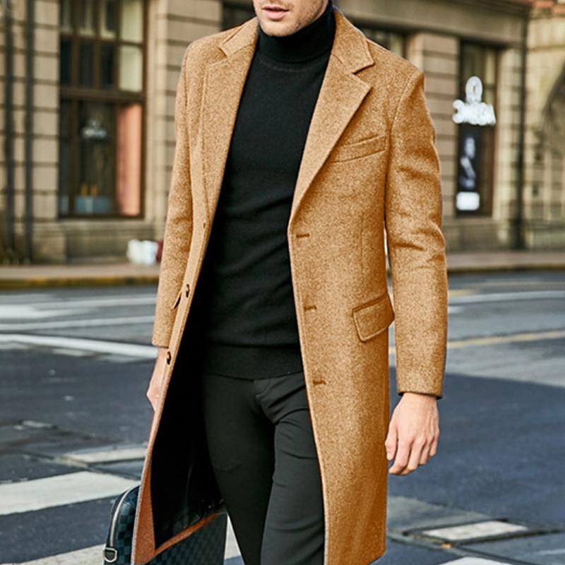 Men's Notch Lapel Plain Slim Fit Mid-Length Coat 9261101318328