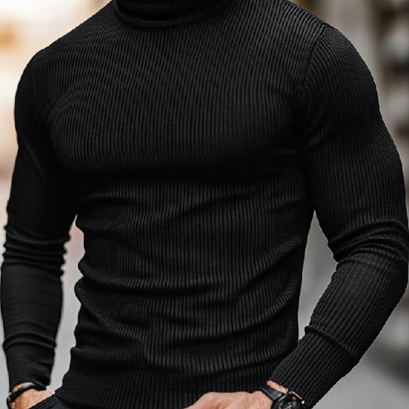 Men's Classic Versatile Turtleneck Ribbed Bottoming Long-sleeved T-shirt 9873521443000