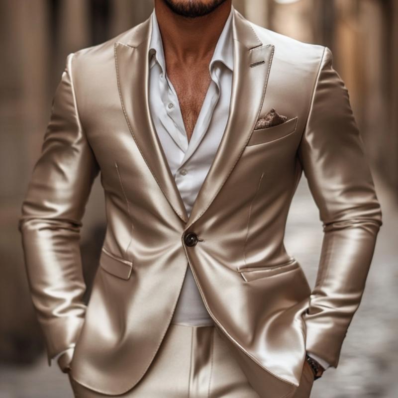 Men's Elegant Satin Peak Lapel Single-breasted Slim-fit Blazer 9877214658744