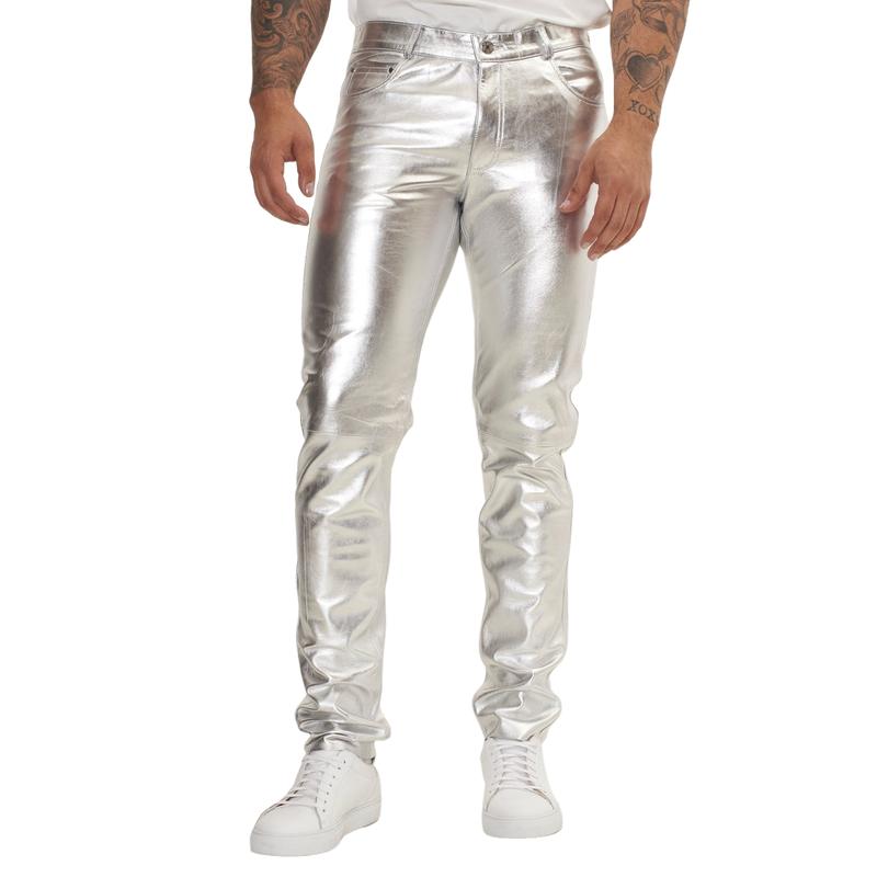 Men's Stylish Casual Shiny Leather Pants 9886815977656