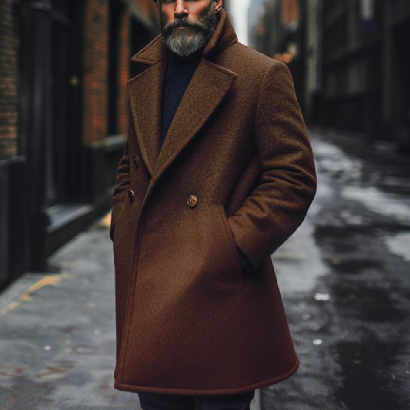 Men's Retro All-match Maillard Style Lapel Mid-Length Wool Coat 9274151338168