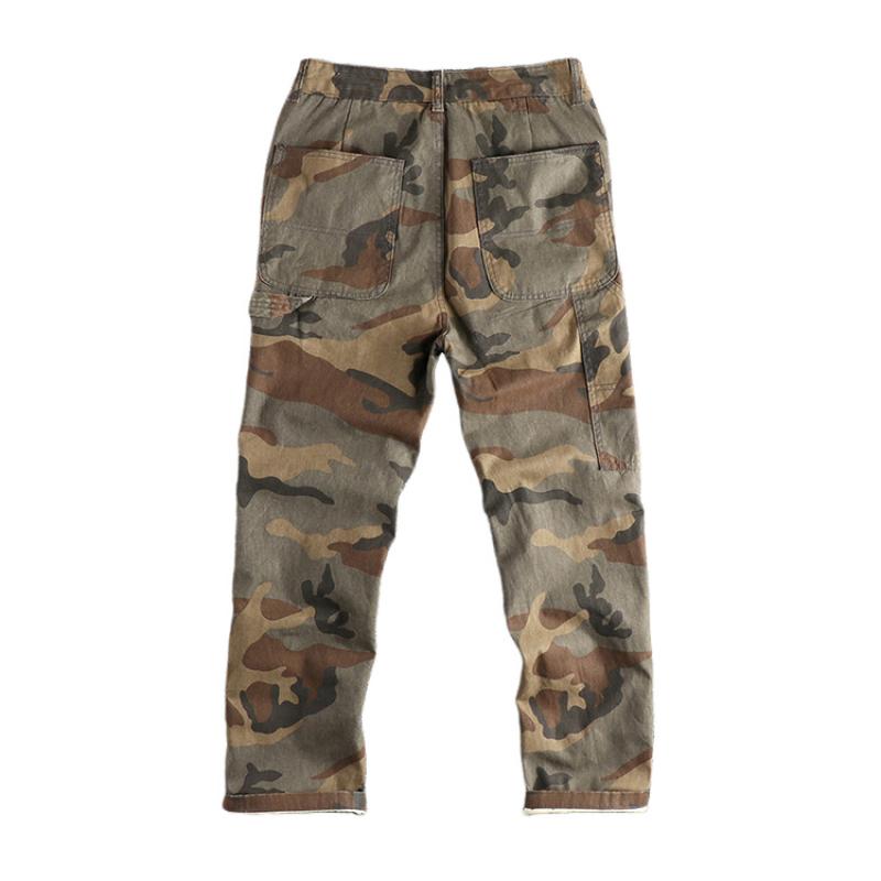Men's Vintage Distressed Washed Camouflage Straight Cargo Pants 9261770408120