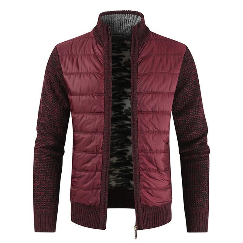 Men's Stand Collar Material Stitching Knit Coat 9261103055032