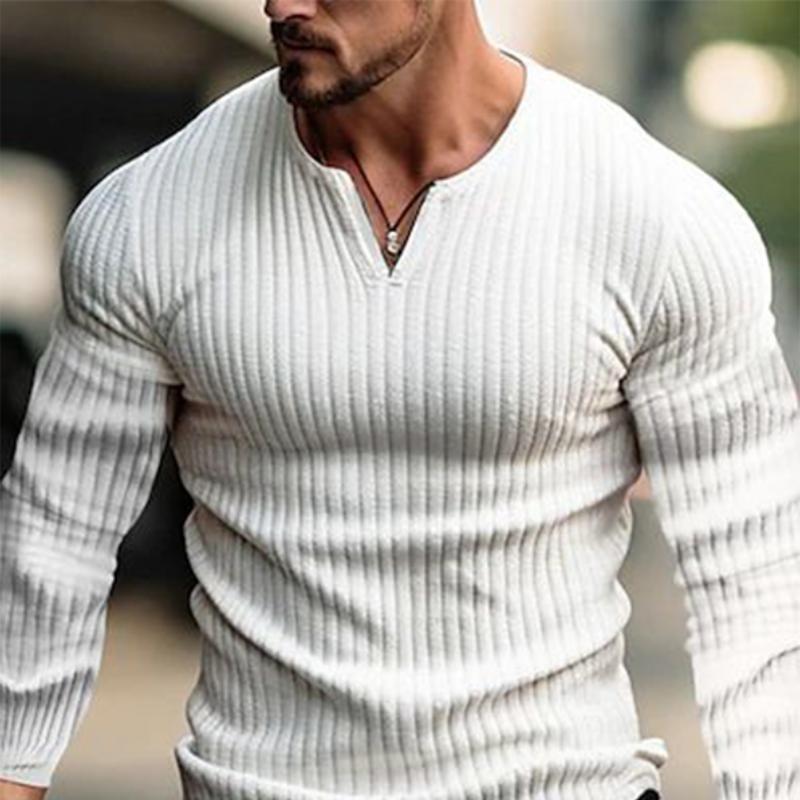 Men's Classic Casual V-Neck Knitted Long Sleeve T-Shirt 9890062598328