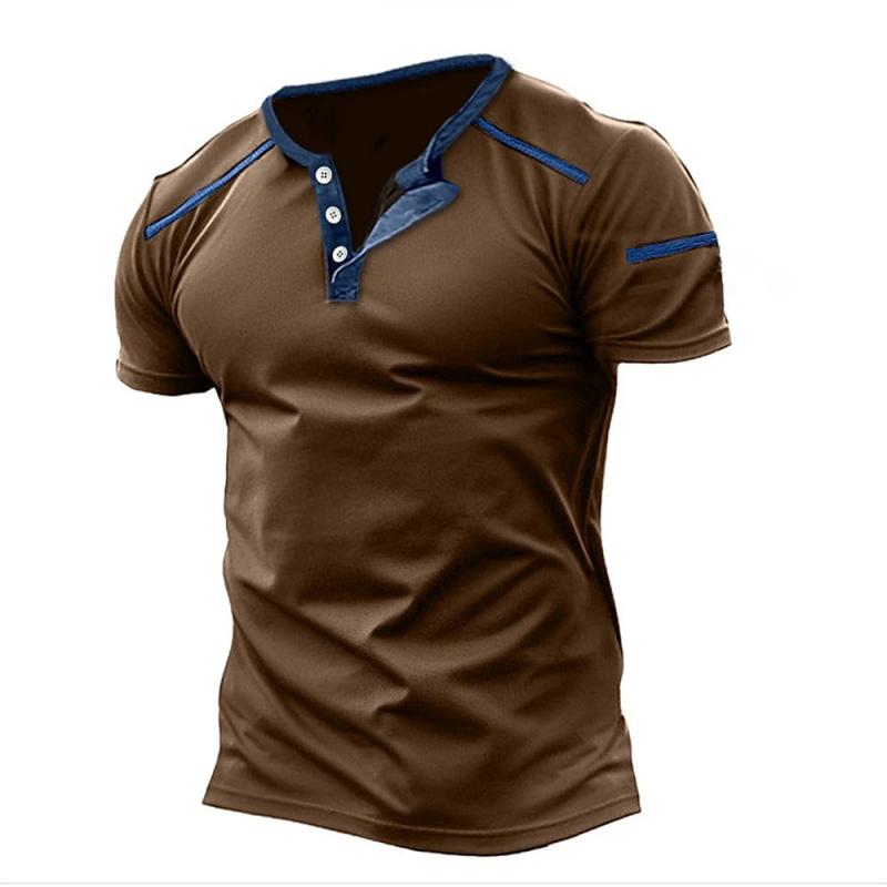 Men's Color Block Henley Collar Short Sleeve T-Shirt 9261134610616