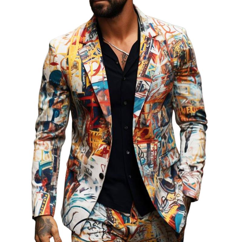 Men's Vintage Casual Print Single Breasted Blazer 9884642115768