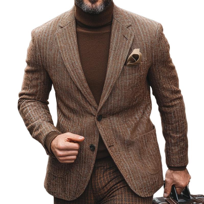 Men's Retro Casual Stripe Print Single Breasted Blazer 9873517674680