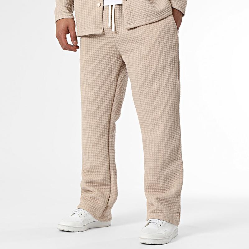 Men's Solid Waffle Jacket and Pants Set 9260834291896