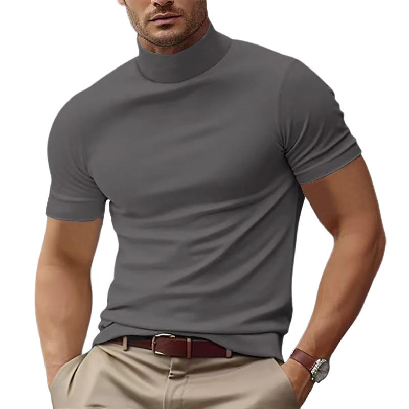 Men's Solid Color Half Turtle Neck Slim Fit Short Sleeve T-Shirt 9261118128312