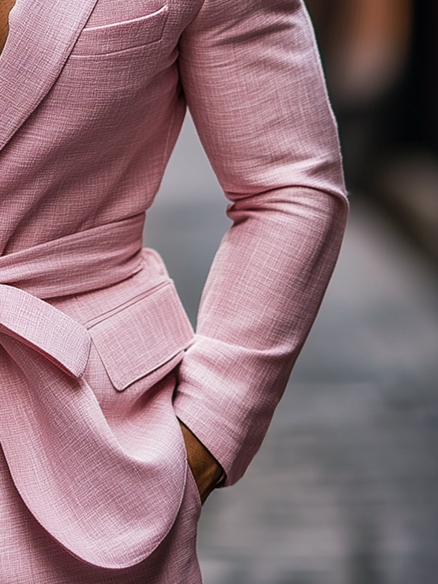 Fashion Pink Lightweight Belted Blazer 9904641507512