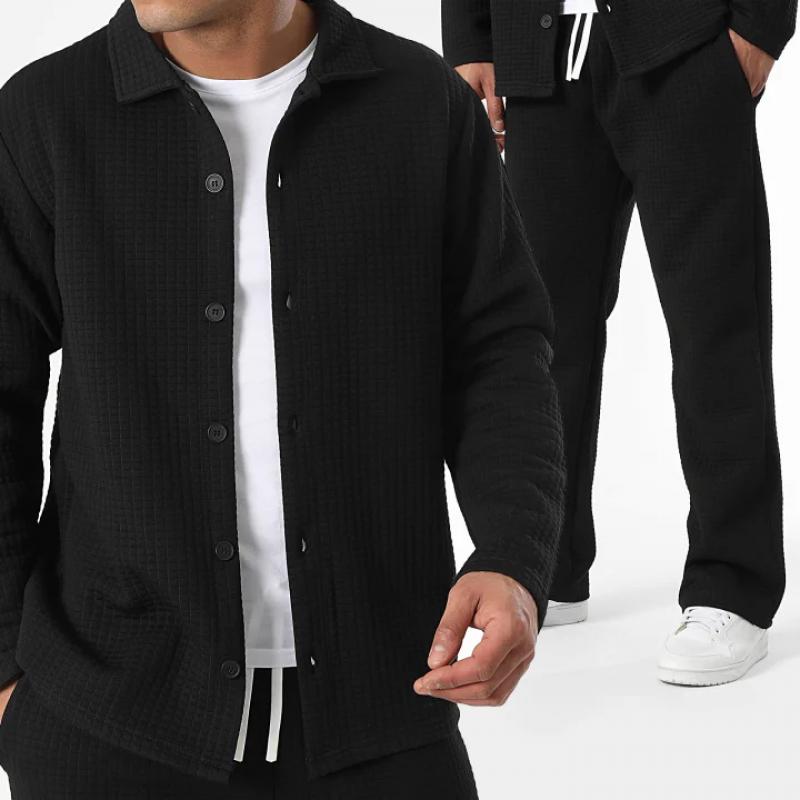 Men's Solid Waffle Jacket and Pants Set 9260834291896