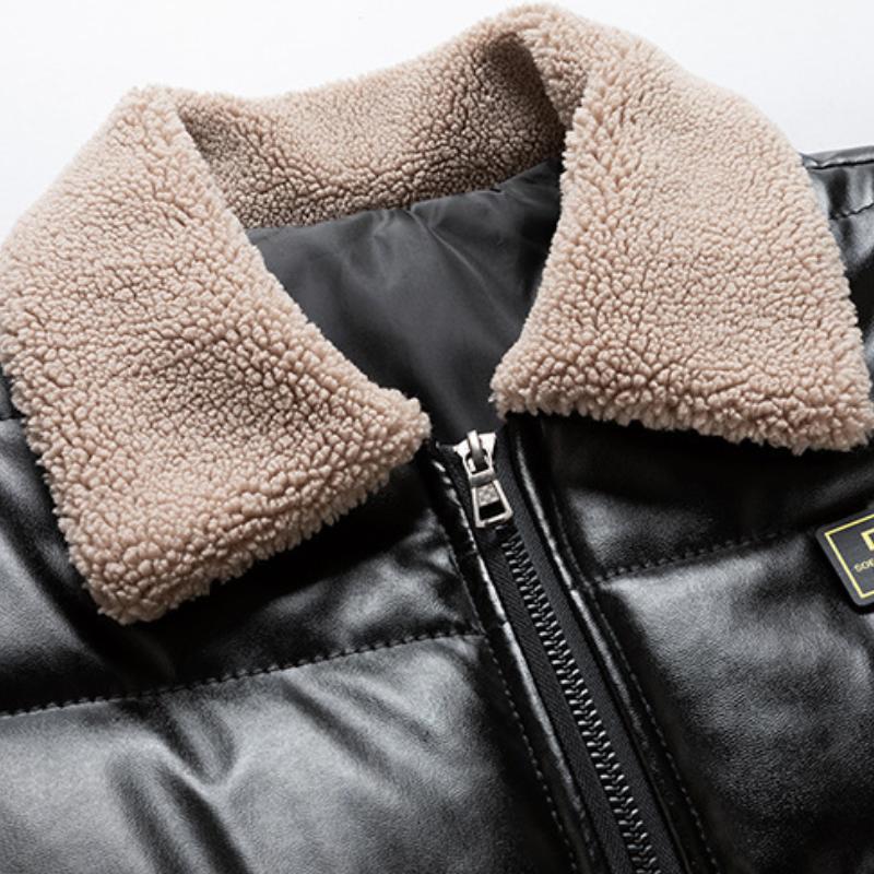 Men's Casual Lamb Wool Lapel Thickened Motorcycle Padded Bomber Jacket 9261096534200