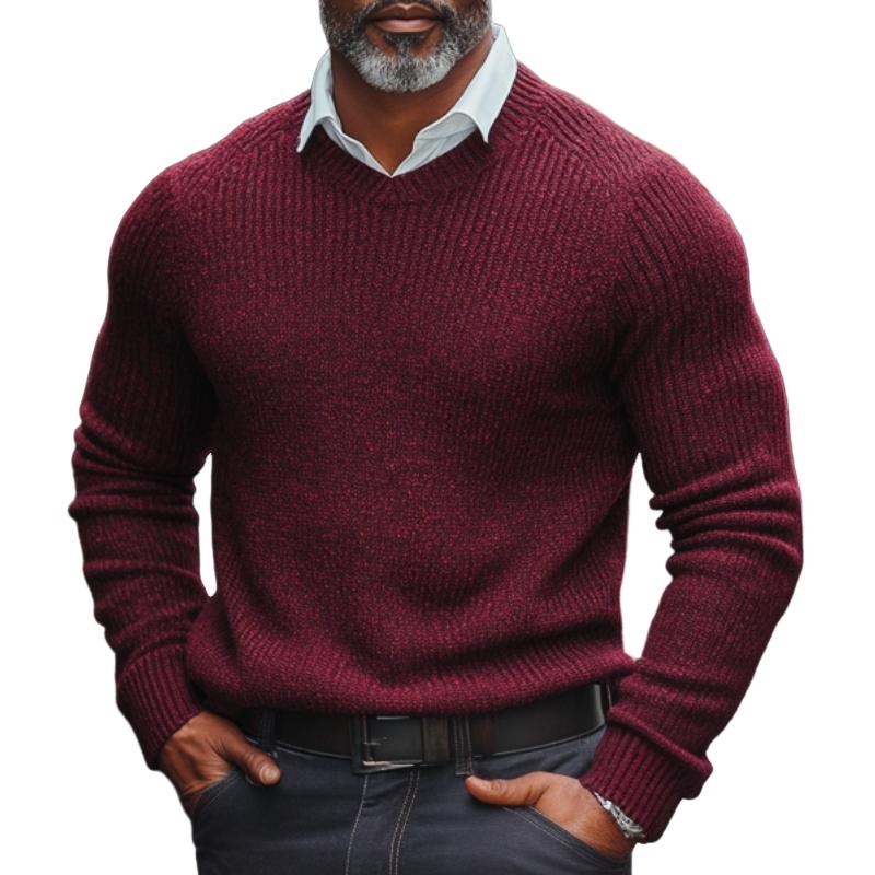 Men's Fashion Angora Red Crew Neck Knit Sweater 9879142793400