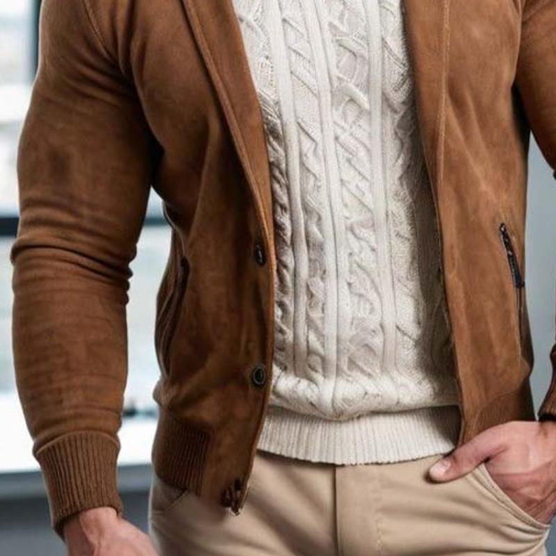 Men's Classic Blazer Collar Slim Fit Suede Jacket 9261096173752