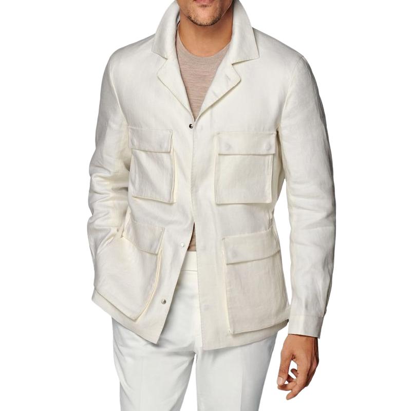 Men's Casual Cotton Linen Lapel Single-breasted Slim Fit Safari Jacket 9877644017848