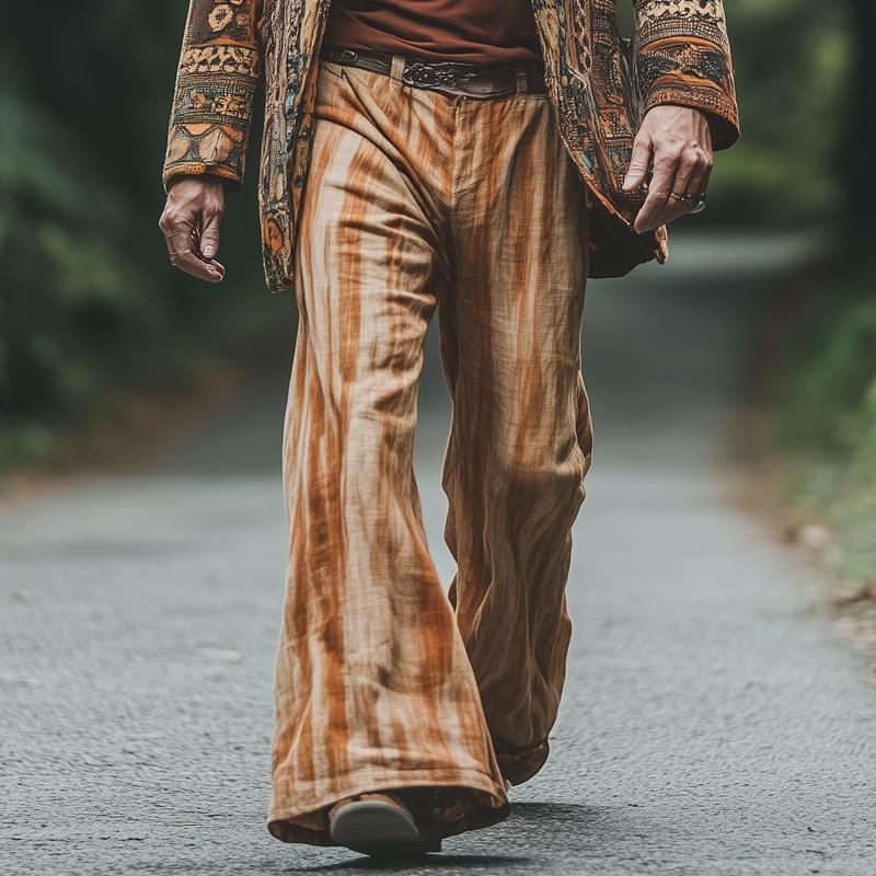 Men's Stylish Striped Print Loose Flared Trousers 9887383224504