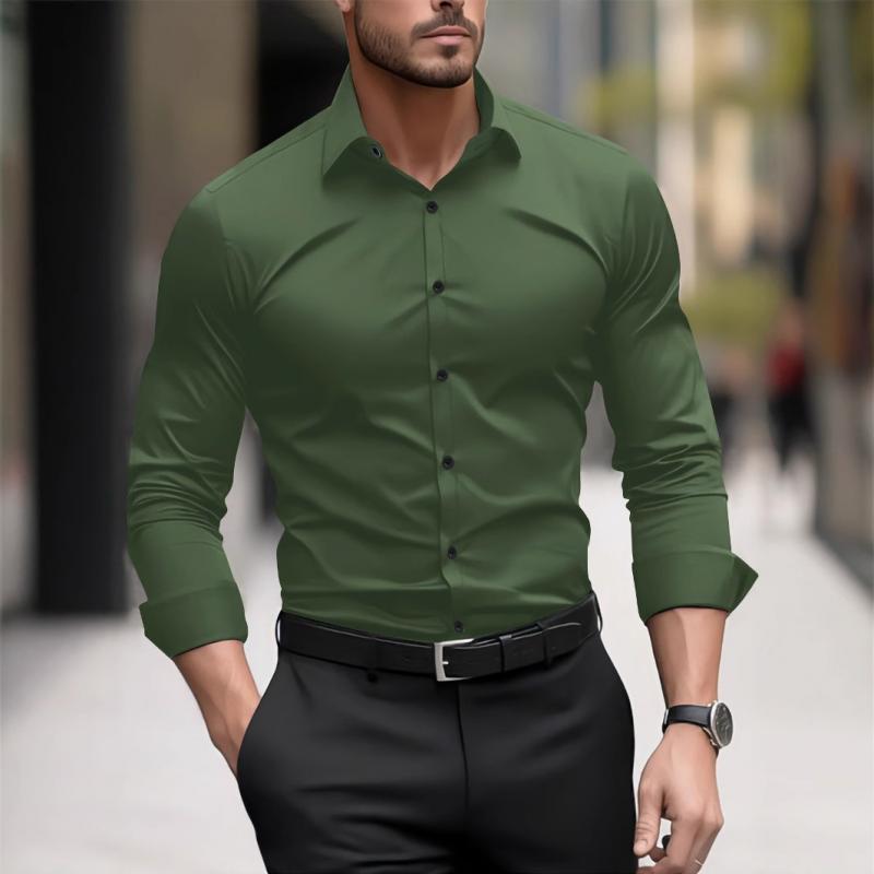 Men's Solid Color Slim Lapel Long Sleeve Business Shirt 9261826605240