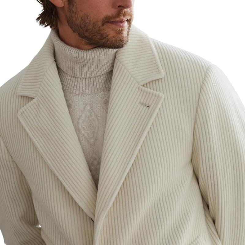Men's Casual Corduroy Length Knee-length Lapel Coat and Pants Two-piece Set 9877926740152