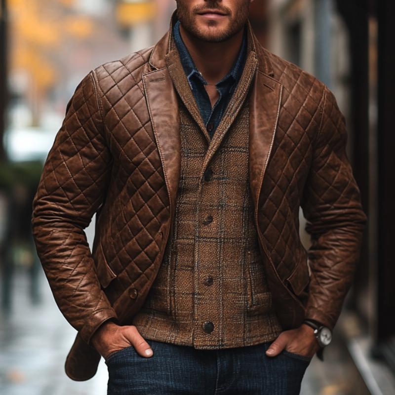 Men's Vintage Lapel Quilted Blazer 9873516495032