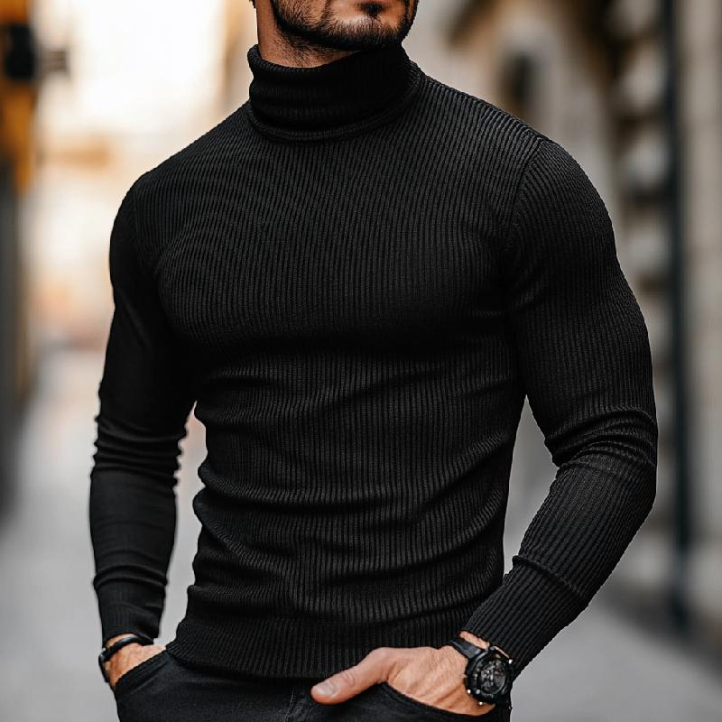 Men's Classic Versatile Turtleneck Ribbed Bottoming Long-sleeved T-shirt 9873521443000