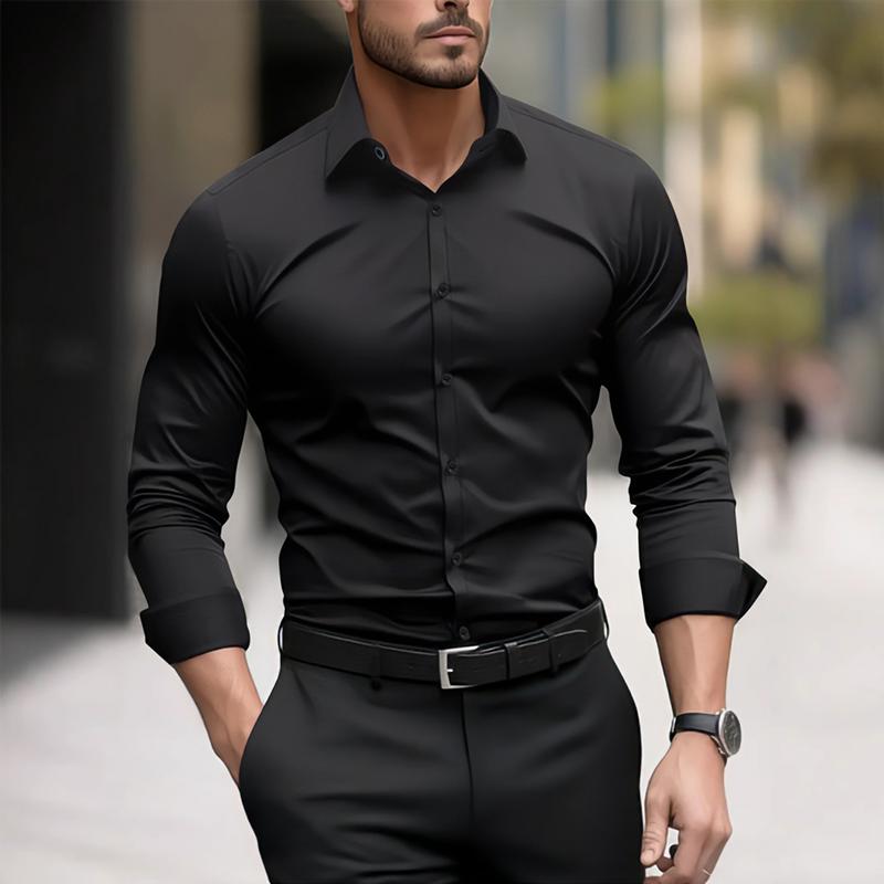 Men's Solid Color Slim Lapel Long Sleeve Business Shirt 9261826605240