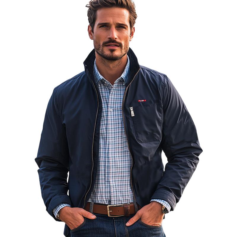 Men's Navy Blue Stand Collar Zip-up Jacket 9873133699256