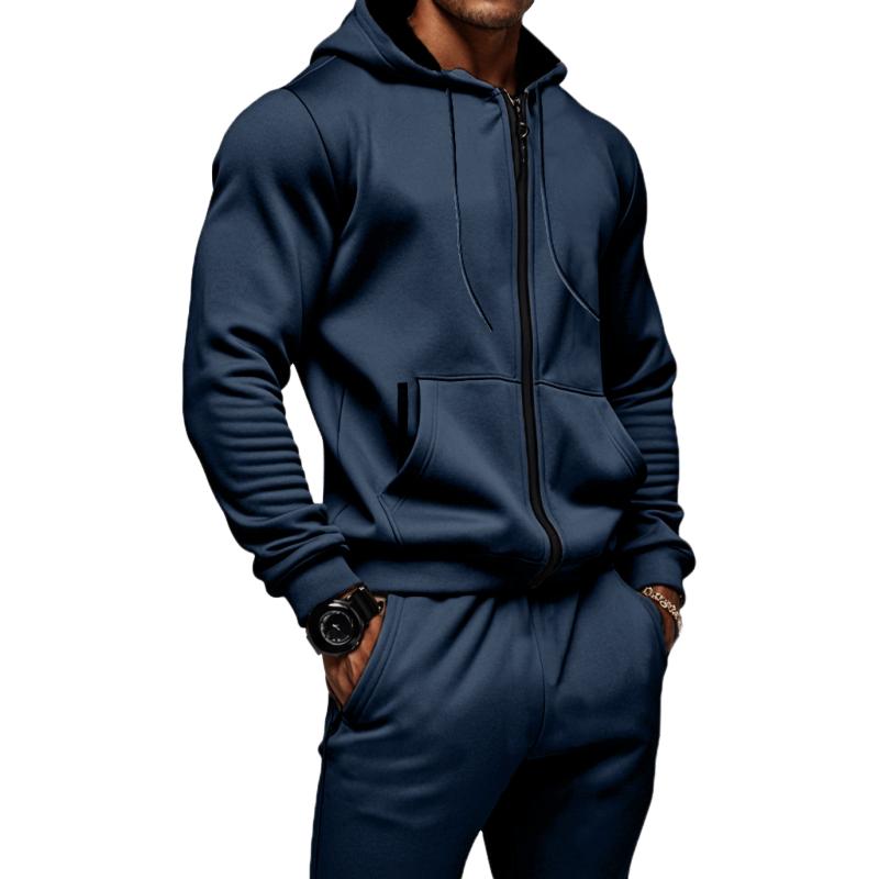 Men's Casual Solid Color Plus Velvet Thickened Long Sleeve Sweater Cuffed Pants Set 9268189528248