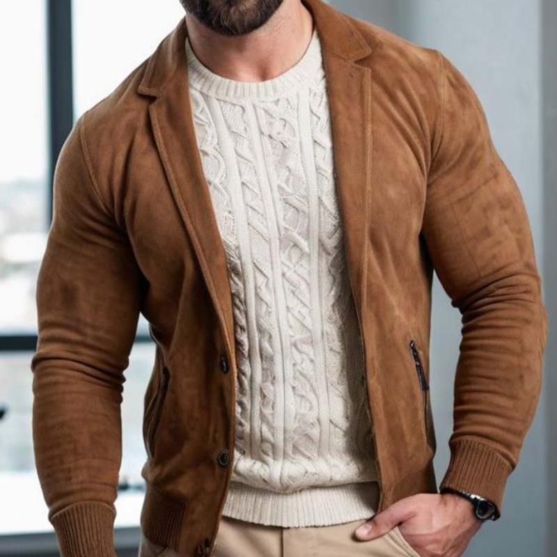 Men's Classic Blazer Collar Slim Fit Suede Jacket 9261096173752