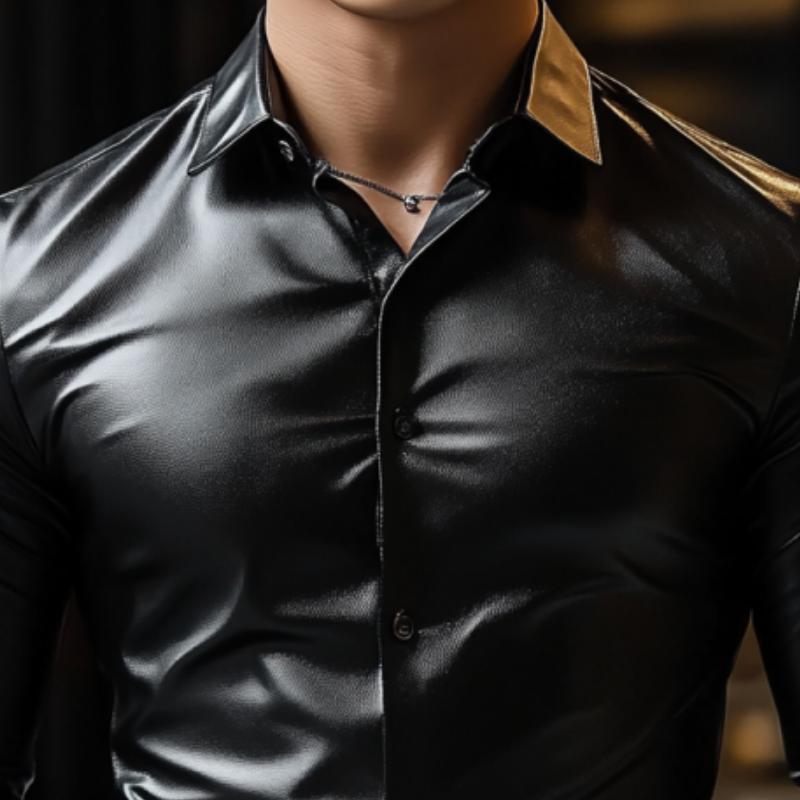 Men's Classic Casual Slim Fit Leather Long Sleeve Shirt 9274169032888