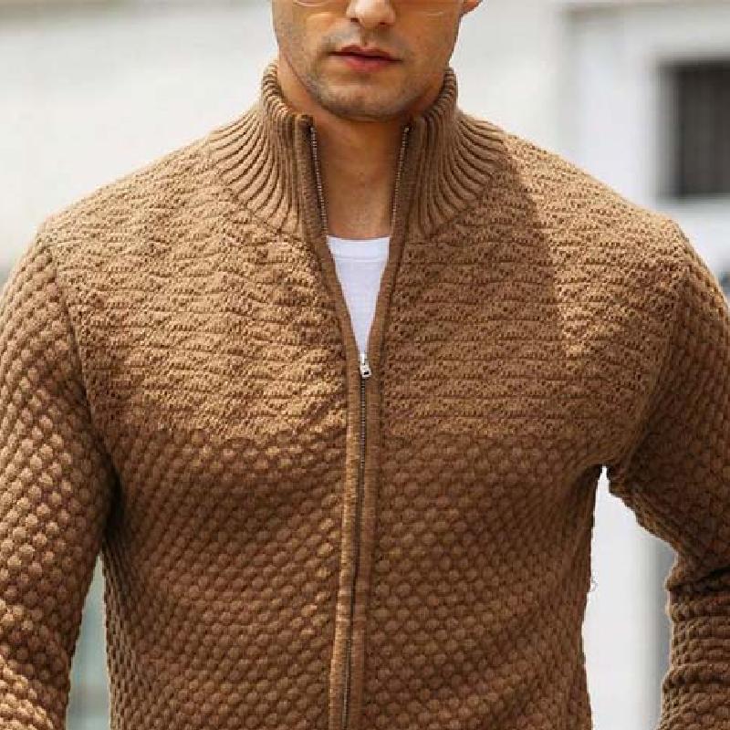 Men's Classic Casual Stand Collar Zipper Knit Cardigan 9266614206648