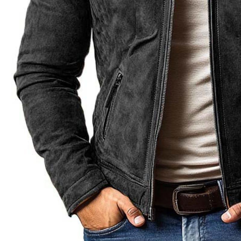 Men's Classic Casual Slim Fit Zipper Multi-Pocket Stand Collar Suede Jacket 9261089063096