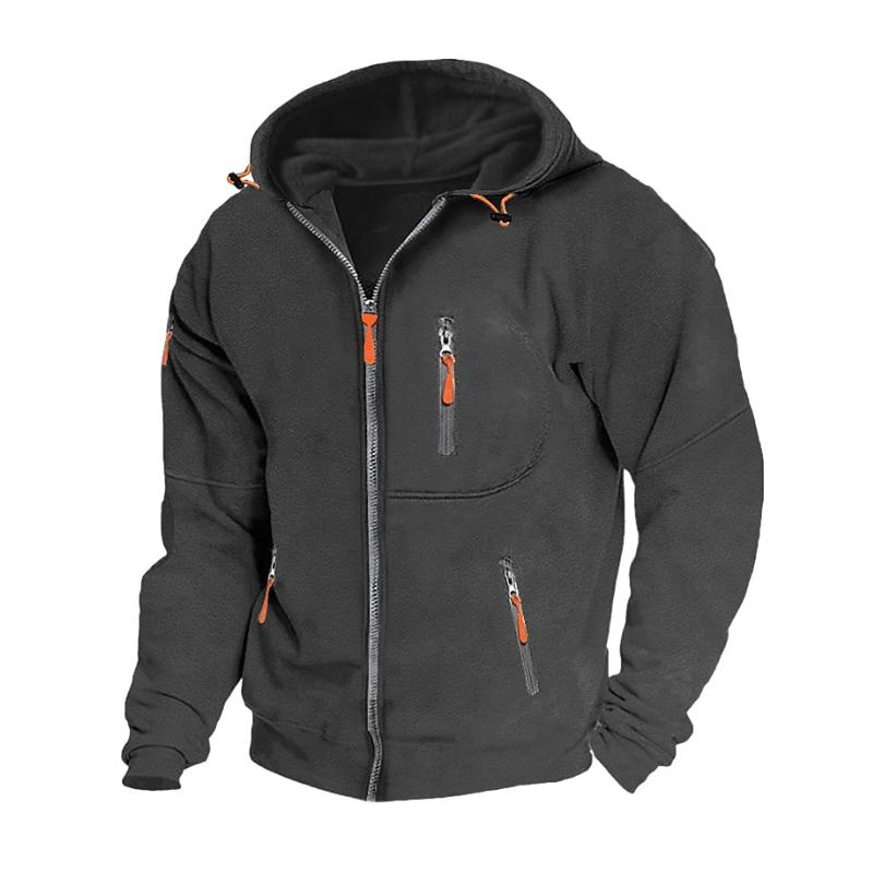 Men's Casual Sports Multi-pocket Zipper Loose Hooded Jacket 9261092929720