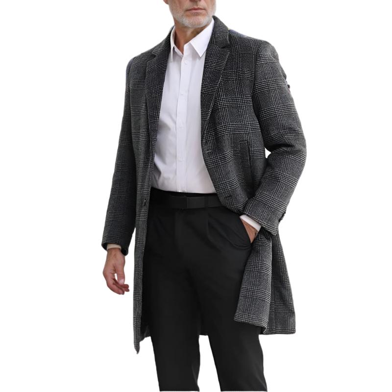 Men's Plaid Woolen Quilted Mid-Length Coat 9261103644856