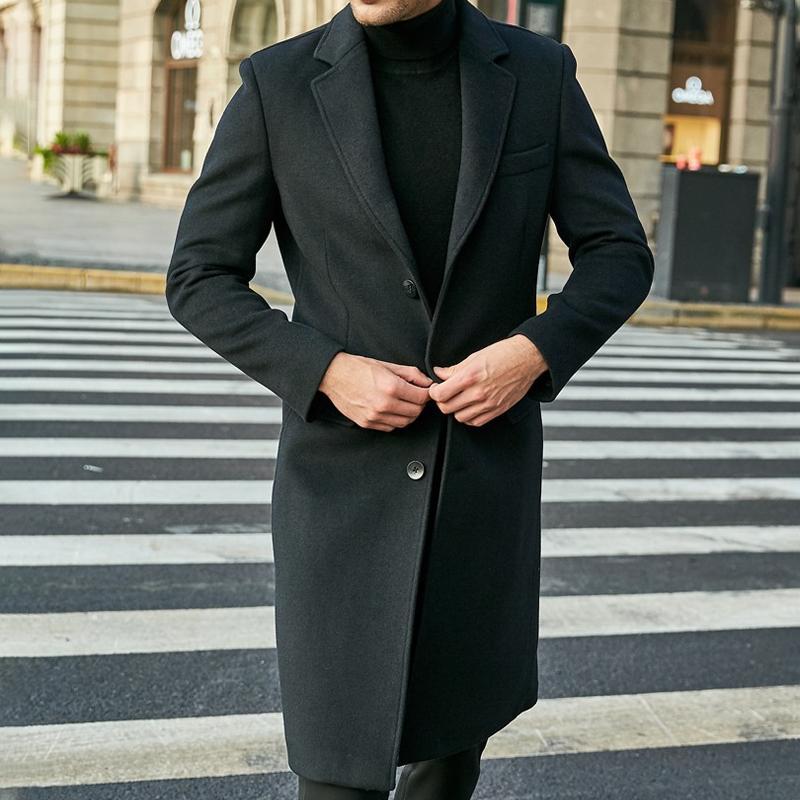 Men's Notch Lapel Plain Slim Fit Mid-Length Coat 9261101318328
