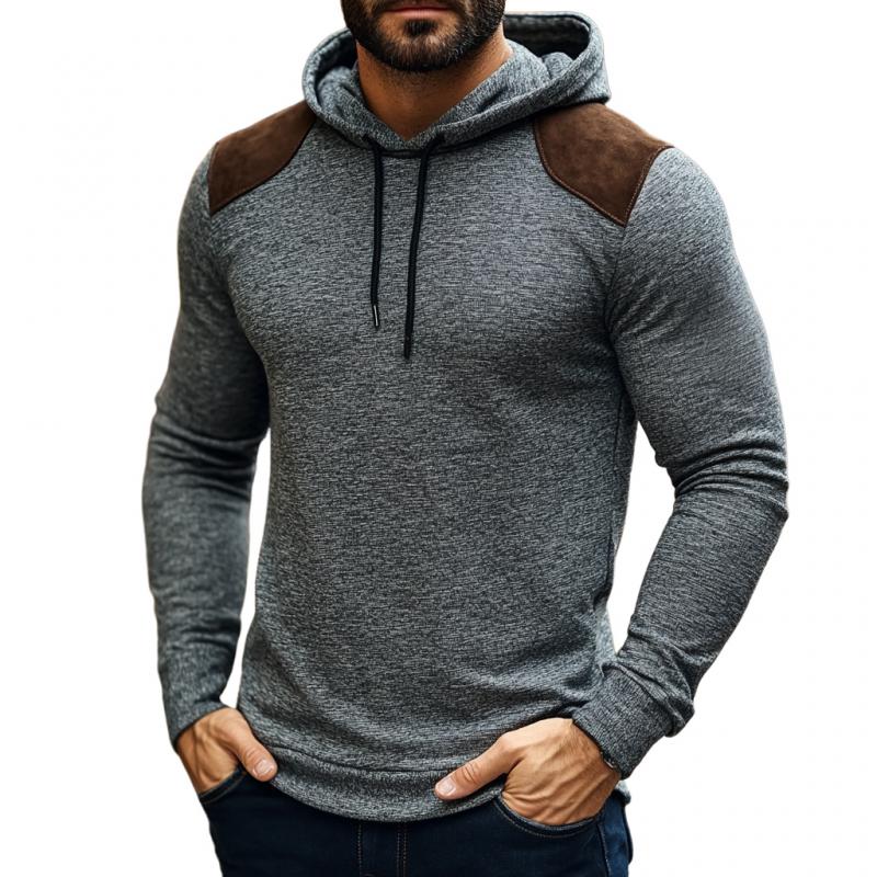 Men's Fashion Cotton Suede Patchwork Slim Fit Hoodie 9271920722104