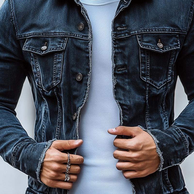 Men's Fashion Distressed Brushed Lapel Single Breasted Denim Casual Jacket 9877217050808