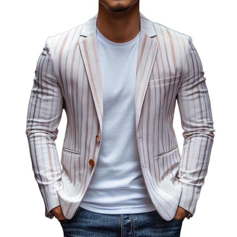 Men's Casual Striped Print Notch Lapel Single-breasted Blazer 9273156927672