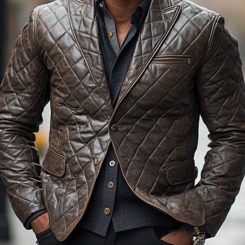 Men's Classic Vintage Peaked Lapel Three-dimensional Quilted Blazer 9873516396728