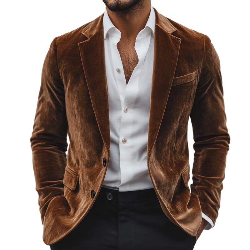 Men's Vintage Casual Velvet Single Breasted Blazer 9880235507896