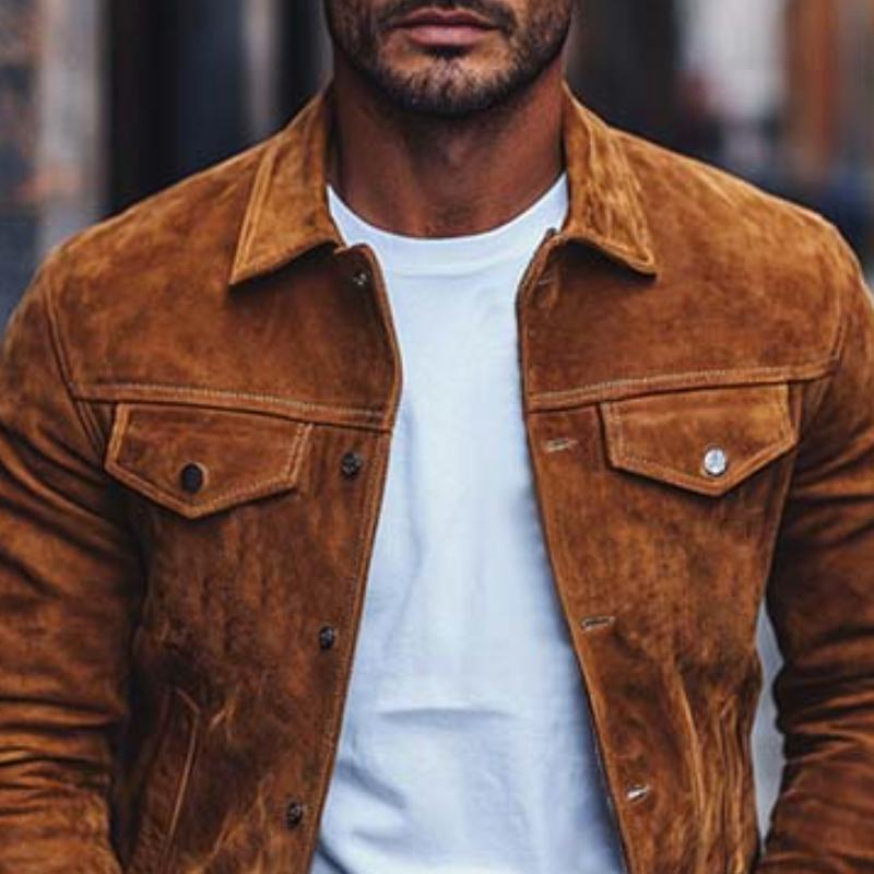 Men's Classic Casual Multi-Pocket Slim Fit Suede Jacket 9877641855160