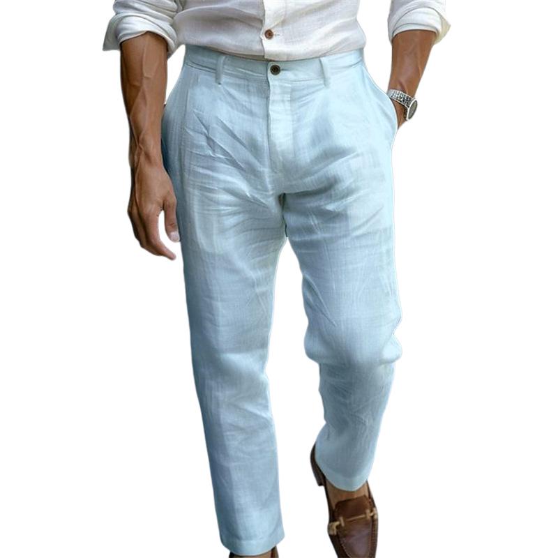 Men's Linen Button Solid Color Breathable Pants 9271921017016