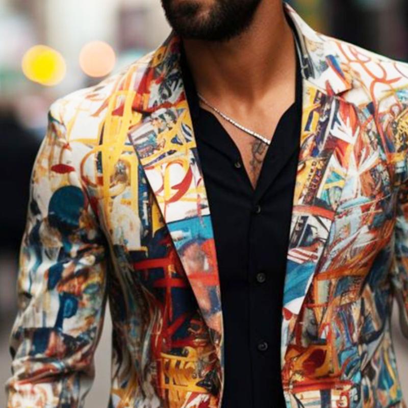 Men's Vintage Casual Print Single Breasted Blazer 9884642115768
