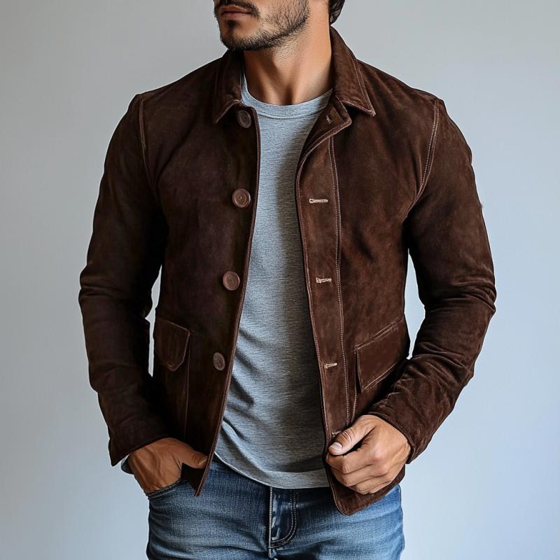 Men's Vintage Suede Single Breasted Lapel Jacket 9877643395256