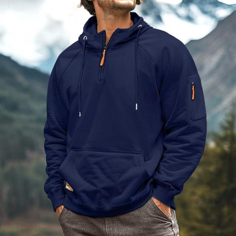 Men's Casual Half-Zip Multi-Pocket Hooded Sweatshirt 9268188872888