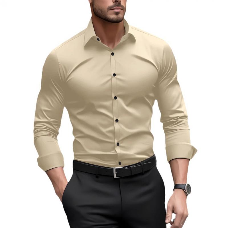Men's Solid Color Slim Lapel Long Sleeve Business Shirt 9261826605240