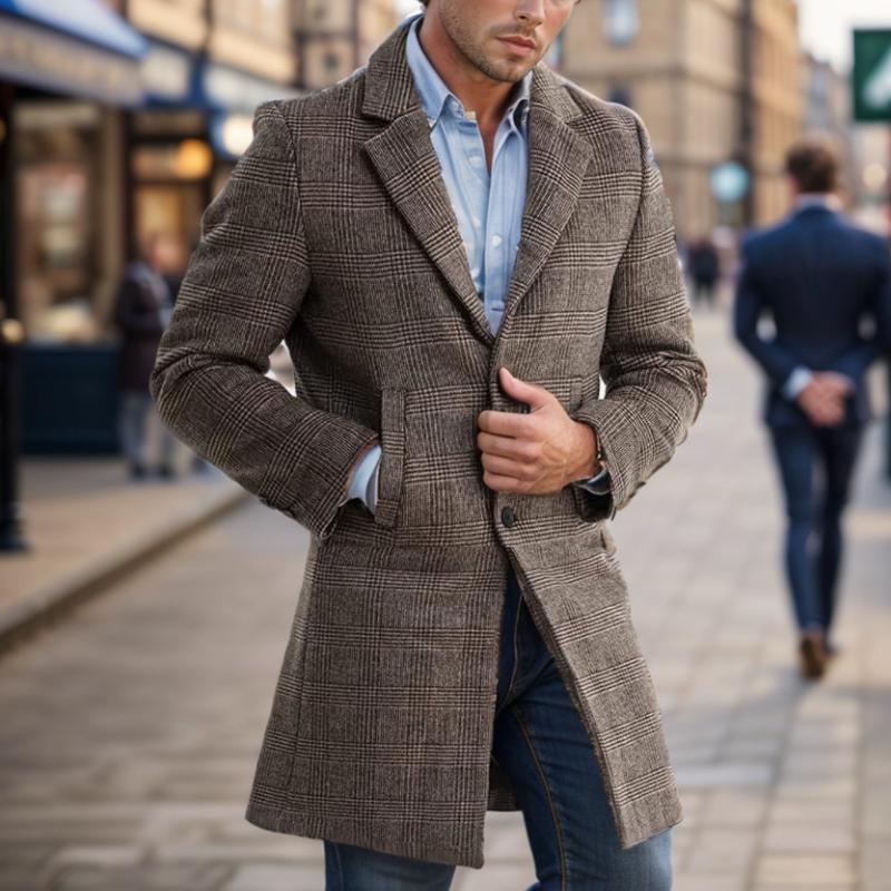 Men's Plaid Woolen Quilted Mid-Length Coat 9261103644856