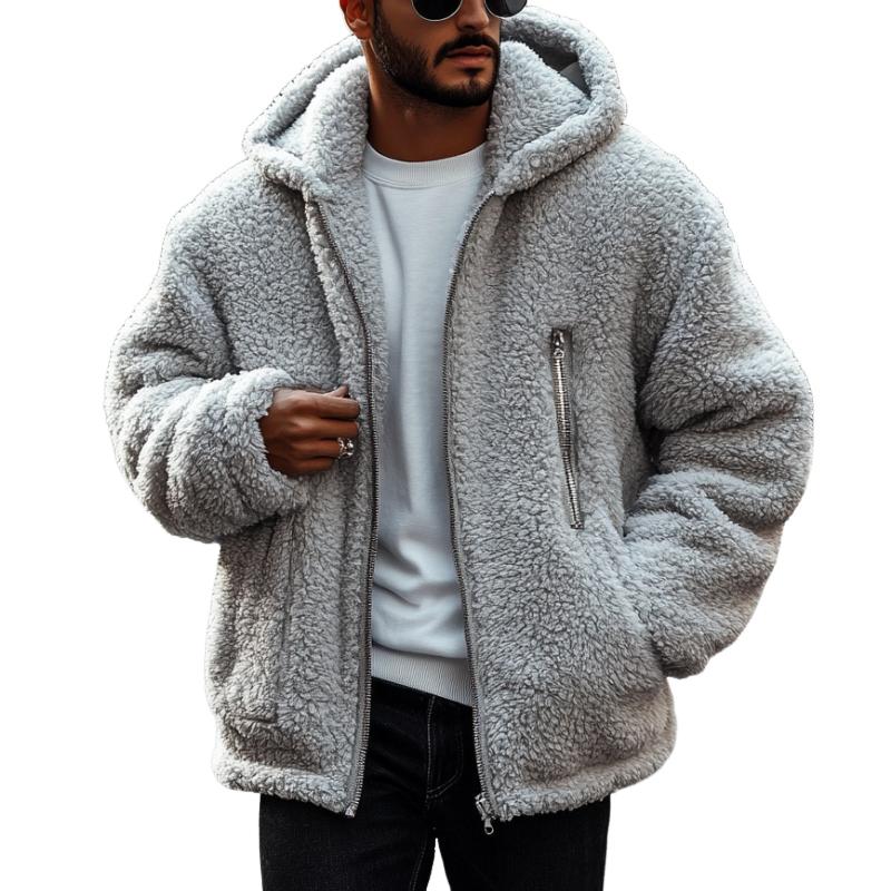Men Fashion Lambswool Warm Multi-Pocket Hooded Coat 9261109313720