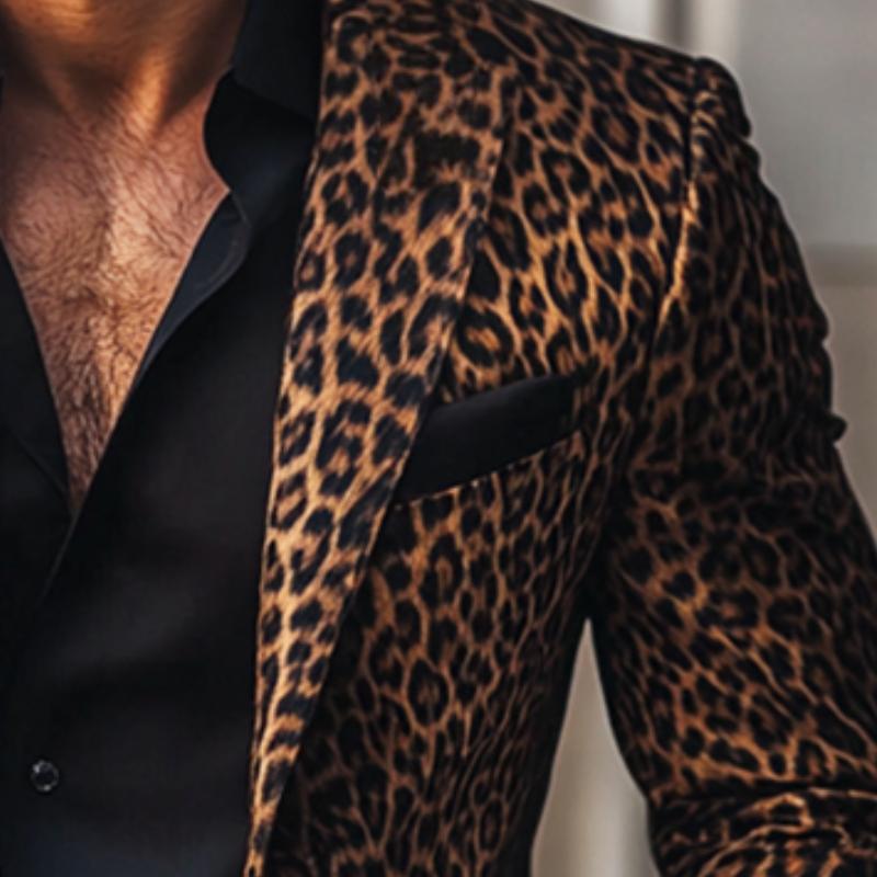 Men's Vintage Casual Leopard Print Single Breasted Blazer 9873141072056